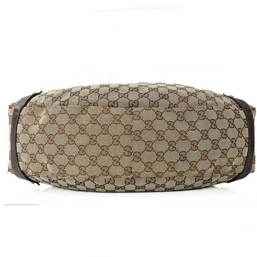 👜  GUCCi ®️  Brown Monogram Cloth & Leather Shoulder Bag Purse - Picture 12 of 16
